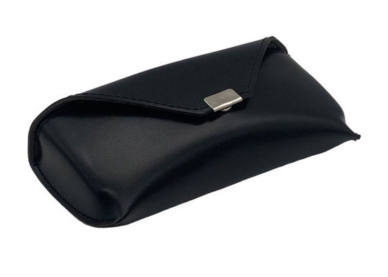 Black Large Folding Hard Leather Glasses Case With Button