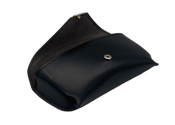 Black Large Folding Hard Leather Glasses Case With Button