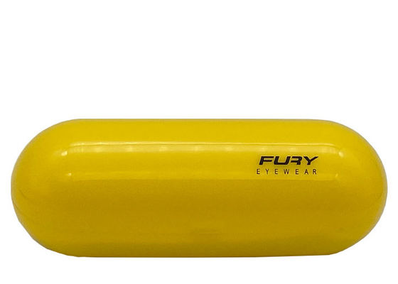 Yellow Cylinder Plastic Glasses Case Embossed Logo Effect