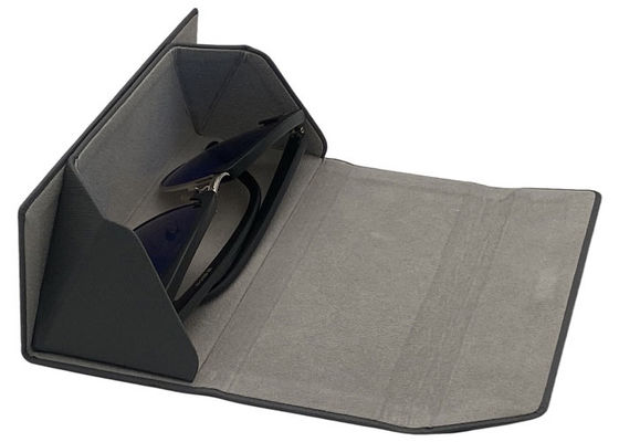 Black Leather Metal Fold Flat Glasses Case Custom Logo