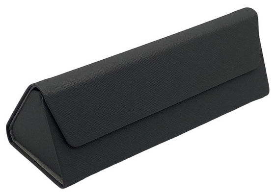 Black Leather Metal Fold Flat Glasses Case Custom Logo