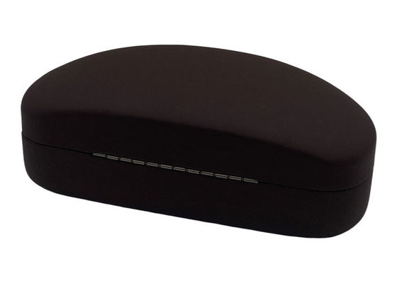 Black Leather Wrapped Clamshell Metal Glasses Case Big Sized