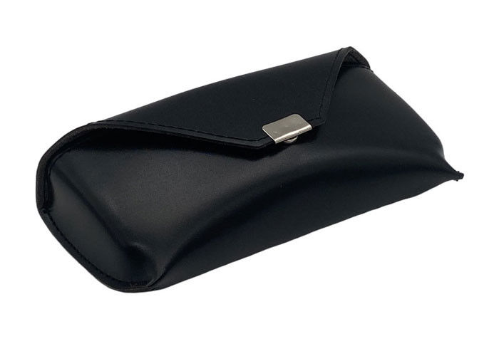 Black Large Folding Hard Leather Glasses Case With Button
