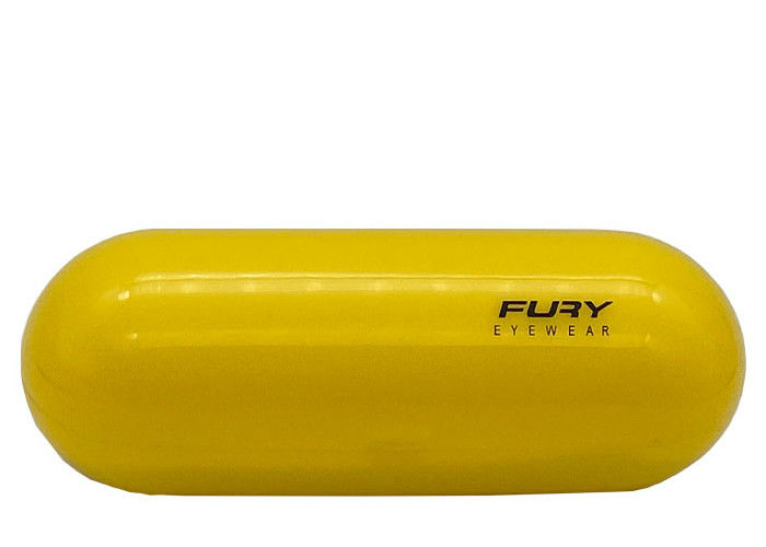 Yellow Cylinder Plastic Glasses Case Embossed Logo Effect