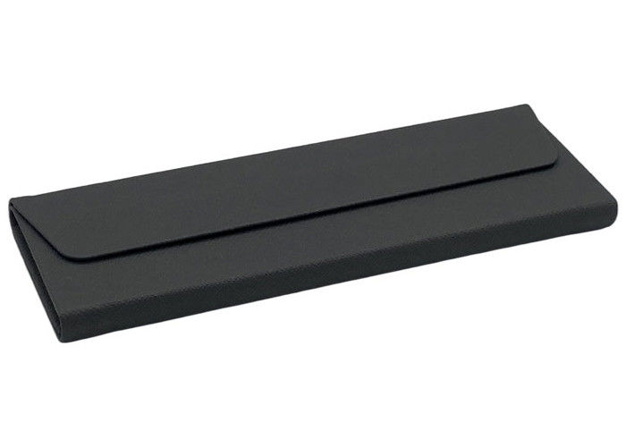 Black Leather Metal Fold Flat Glasses Case Custom Logo